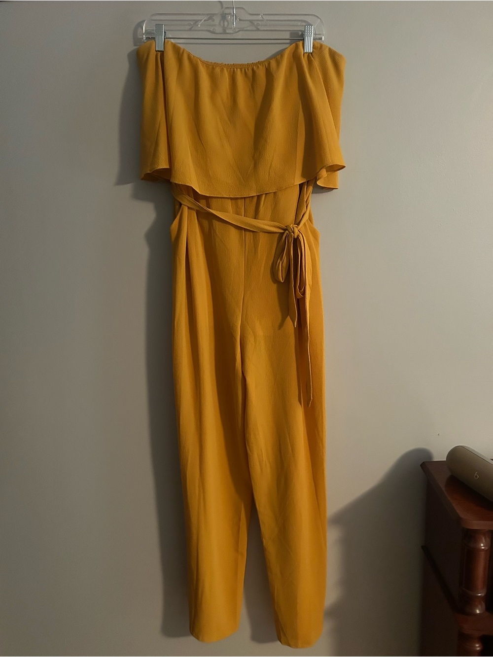 Belted Off-Shoulder Mustard Jumpsuit